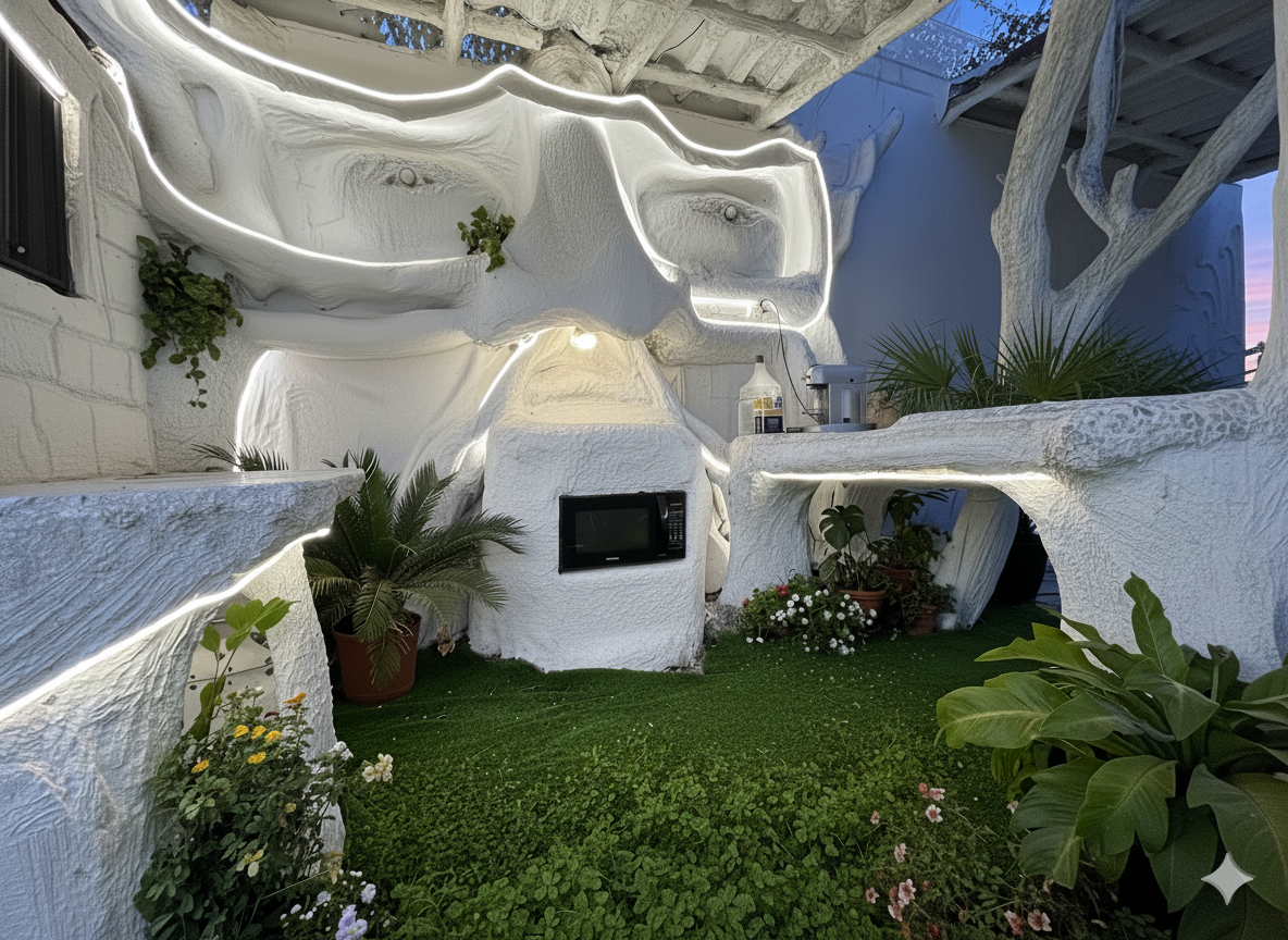 Chão estilo Gaudí com cerâmica partida